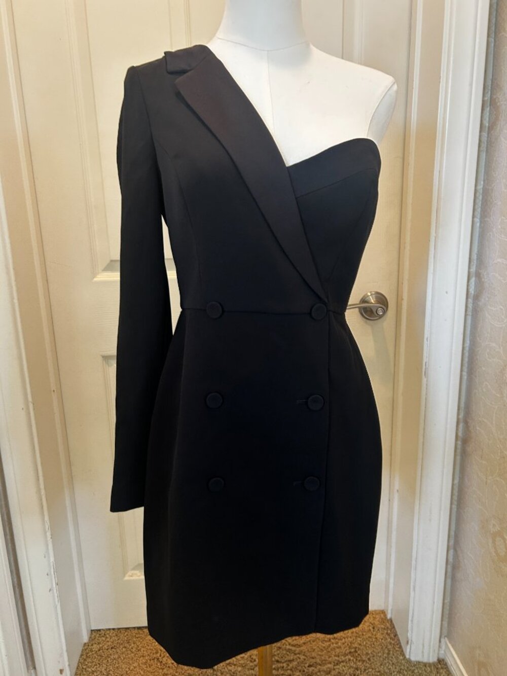BCBGMAXAZRIA Black One Shoulder Blazer Dress Size 6 Cocktail Party Mini - Picture 4 of 8